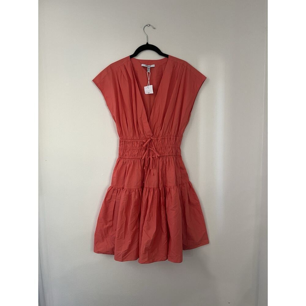 Derek Lam 10 Crosby Tora Tie waist Mini Dress Orange Coral NWTA Tiered V Neck 2 - Picture 10 of 12
